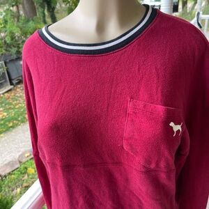 Victoria’s Secret PINK Crimson Red Varsity Crew French Terry Pullover Sweatshirt